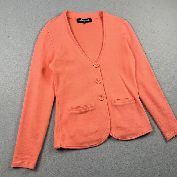 La Ligna Knit Blazer Jacket Women’s Small Orange Button V Neck Collarless - Picture 6 of 16